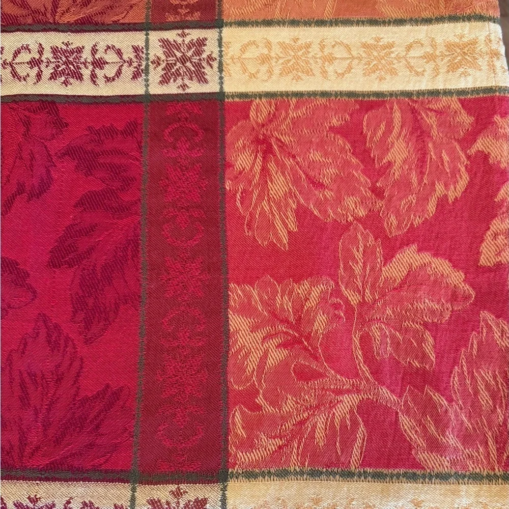 Maple Leaf Jacquard Harvest Tablecloth - Cotton Blend - Jewel Tones    57 X 102